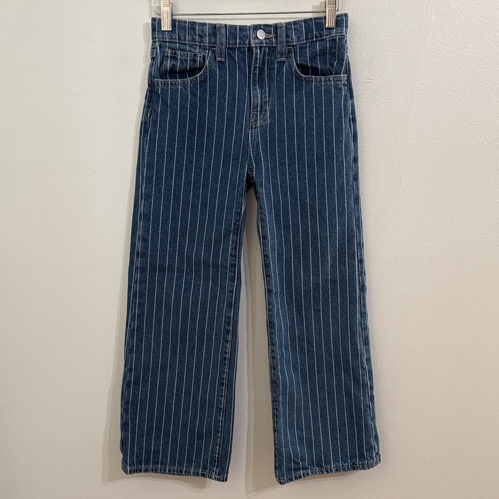 OLD NAVY Girls High Rise Baggy Wide Leg Jeans Denim Striped Kids Size 10